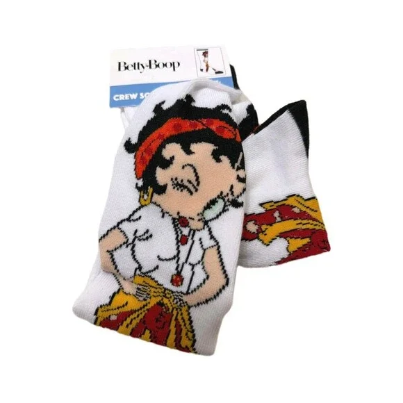 BETTY BOOP Crew Socks Size 9-13 Cartoon Graphic Print 1 Pair - Picture 1 of 6